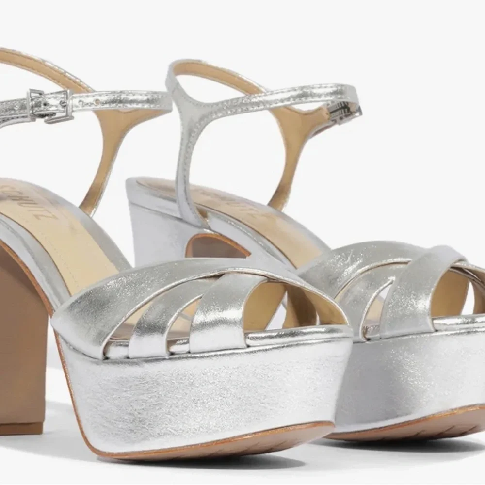 SCHUTZ Shiny Silver Platform Sandals